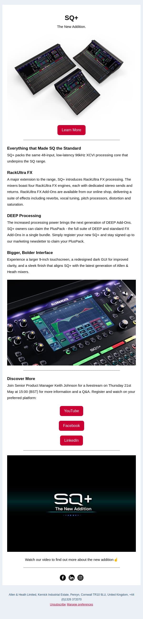 Introducing SQ+ email from Allen & Heath screenshot