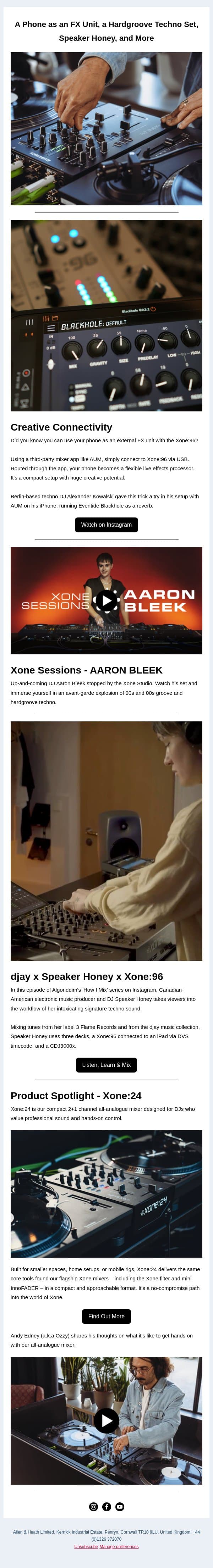 Did You know Your Phone Is An FX Unit For Xone:96? email from Allen & Heath screenshot
