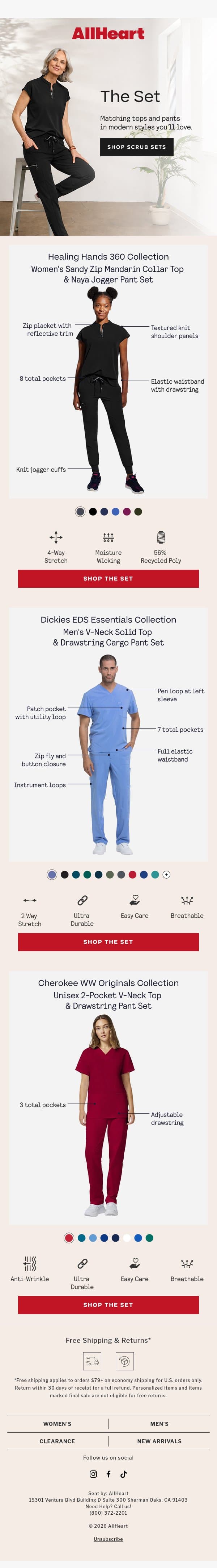 Ready, get SET! Tops and pants in one easy click email from AllHeart Scrubs screenshot
