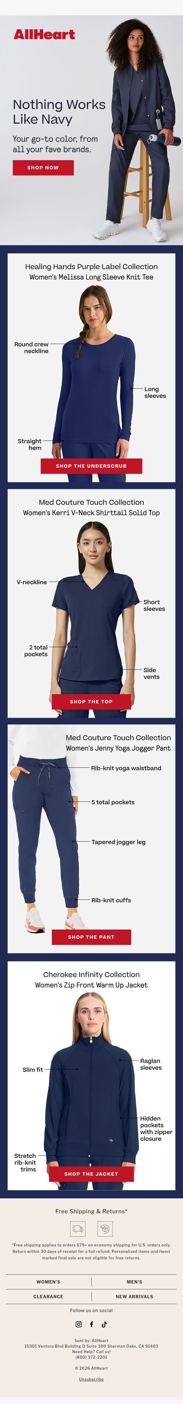All the NAVY you need, from all your fave brands email from AllHeart Scrubs screenshot