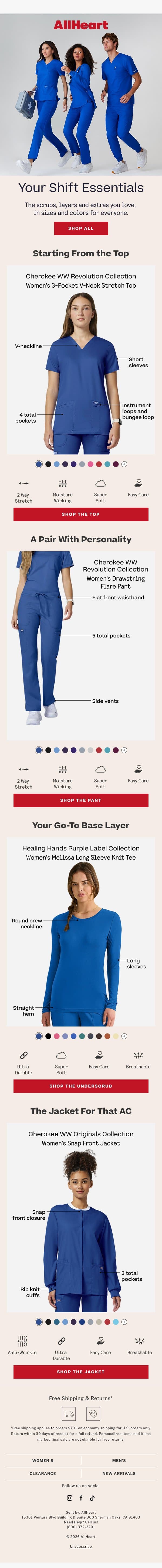 Your entire shift outfit, figured out for you email from AllHeart Scrubs screenshot
