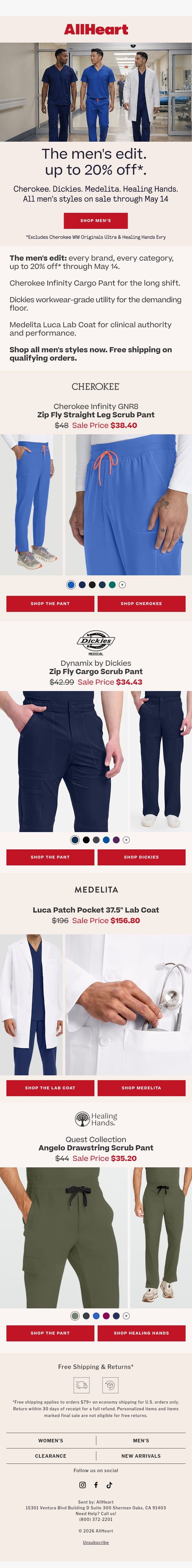 The Men's Edit: Up to 20% Off email from AllHeart Scrubs screenshot
