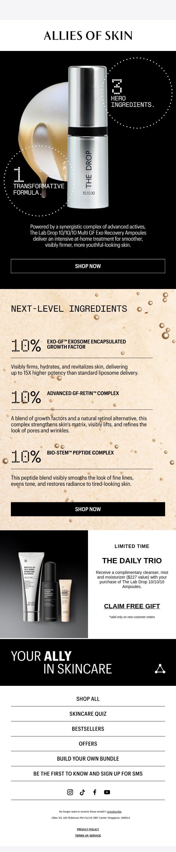 Next-level Ingredients. Remarkable Results. email from Allies of Skin screenshot