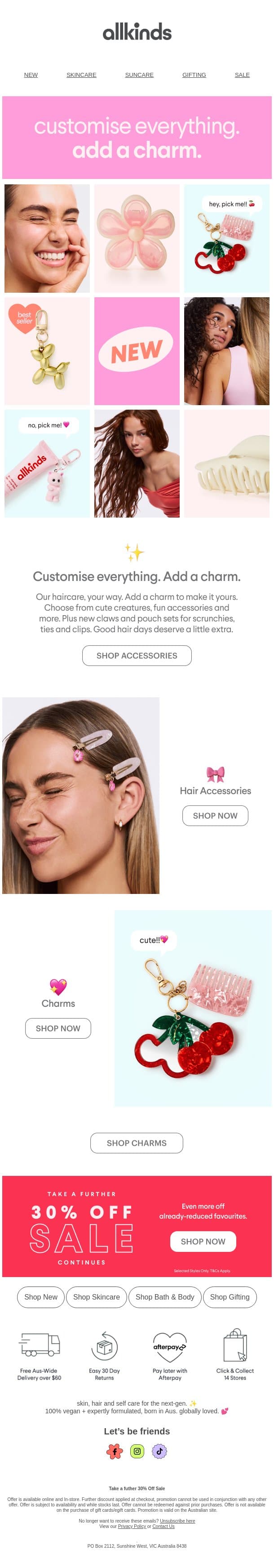 Make it yours: haircare charms + extras email from Allkinds screenshot