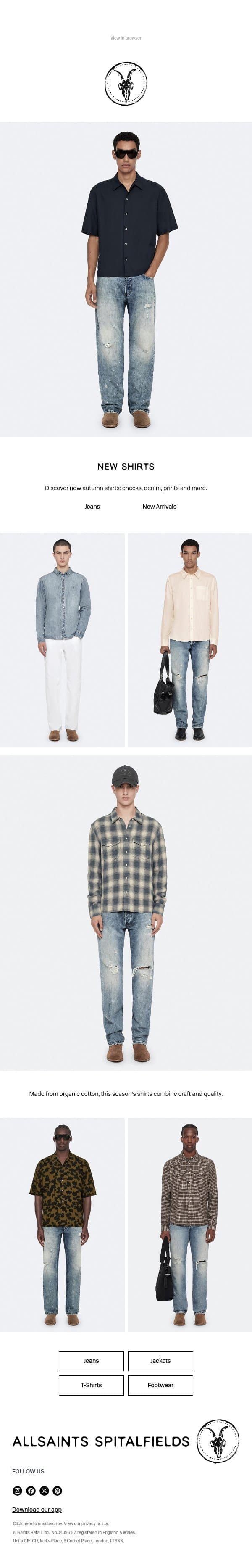 New Shirts email from AllSaints screenshot