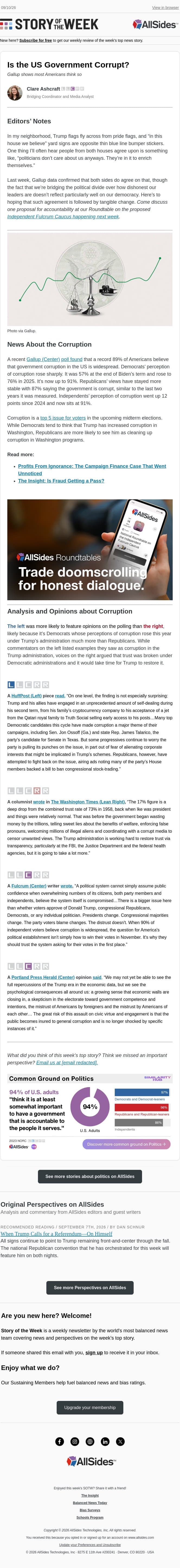 Is Our Government Corrupt? email from AllSides screenshot