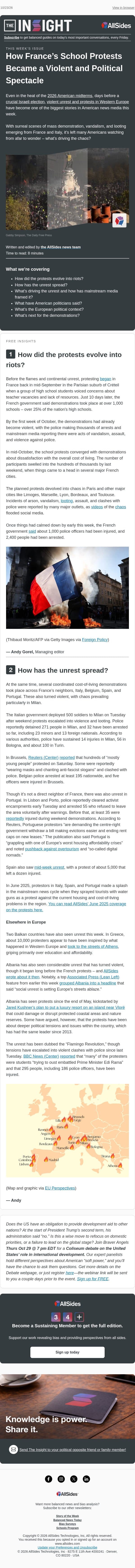 How France’s School Protests Became a Violent and Political Spectacle email from AllSides screenshot