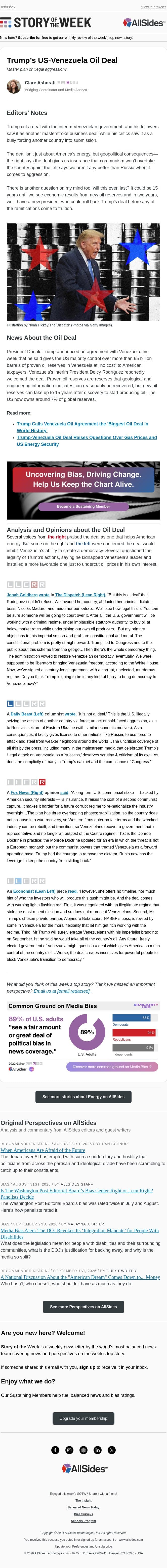Trump's US-Venezuela Oil Deal email from AllSides screenshot