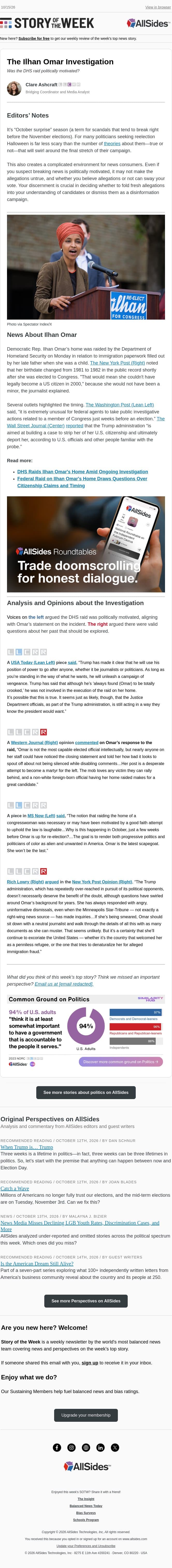 The investigation into Ilhan Omar email from AllSides screenshot