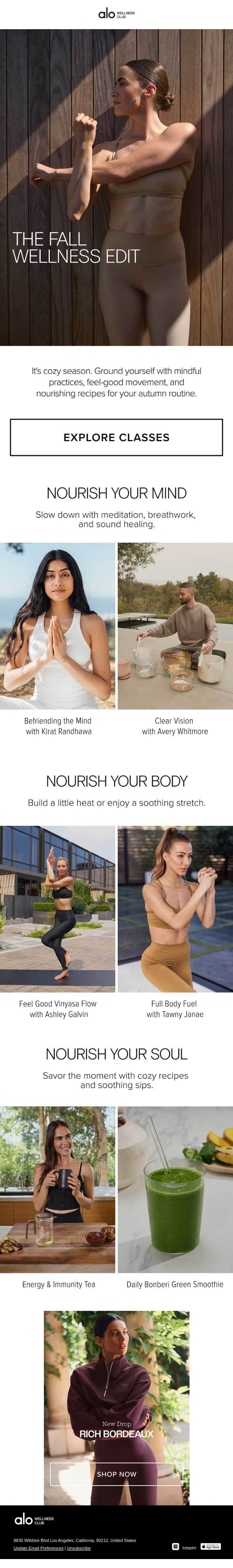 The Fall Wellness Edit email from Alo Moves screenshot