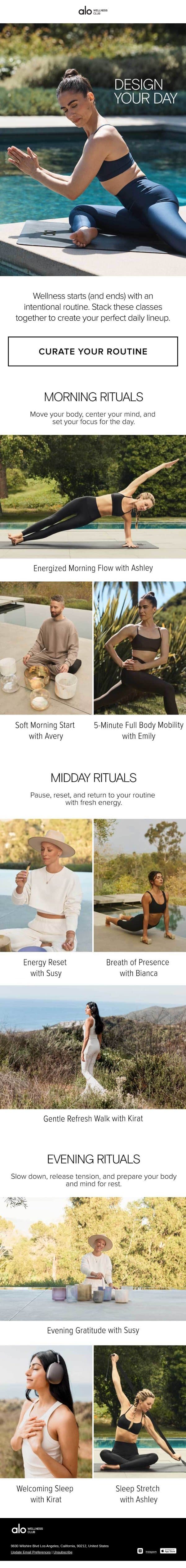 Build your wellness routine email from Alo Moves screenshot