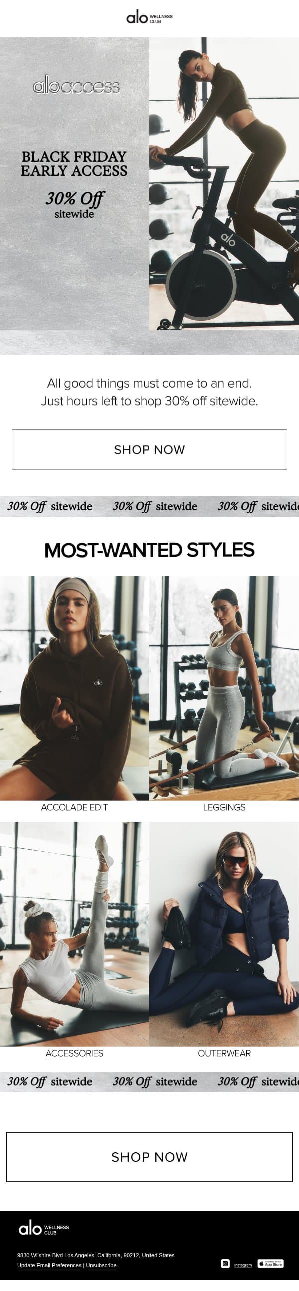 LAST CHANCE: 30% OFF email from Alo Moves screenshot
