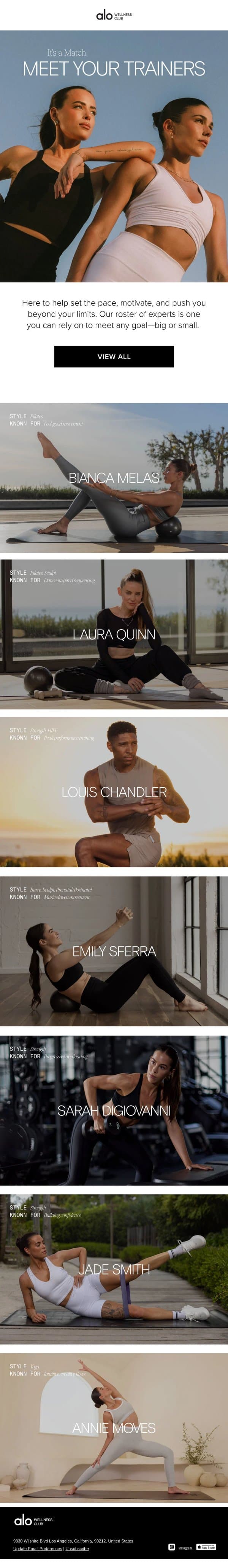 Meet your trainers email from Alo Moves screenshot