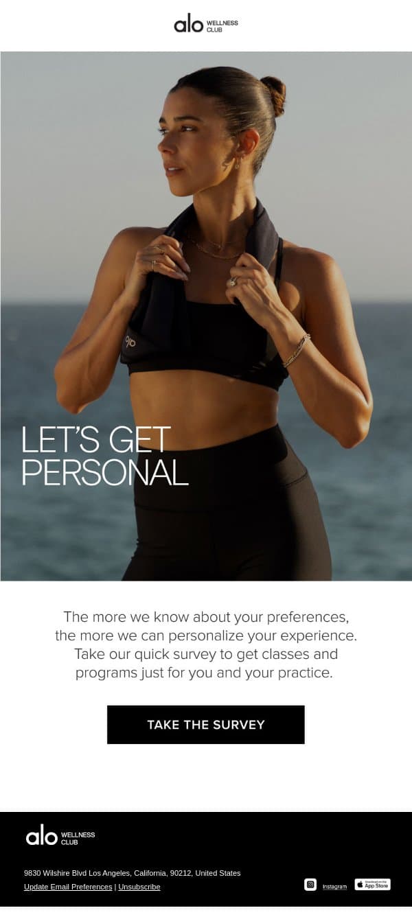Want more personalized classes? email from Alo Moves screenshot
