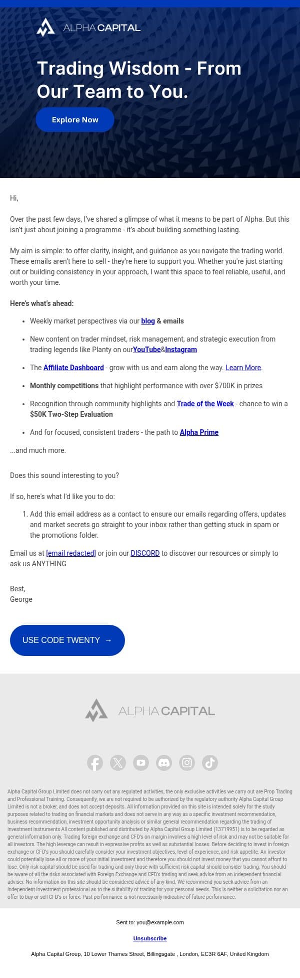 The trading guidance you've been looking for email from Alpha Capital Group screenshot