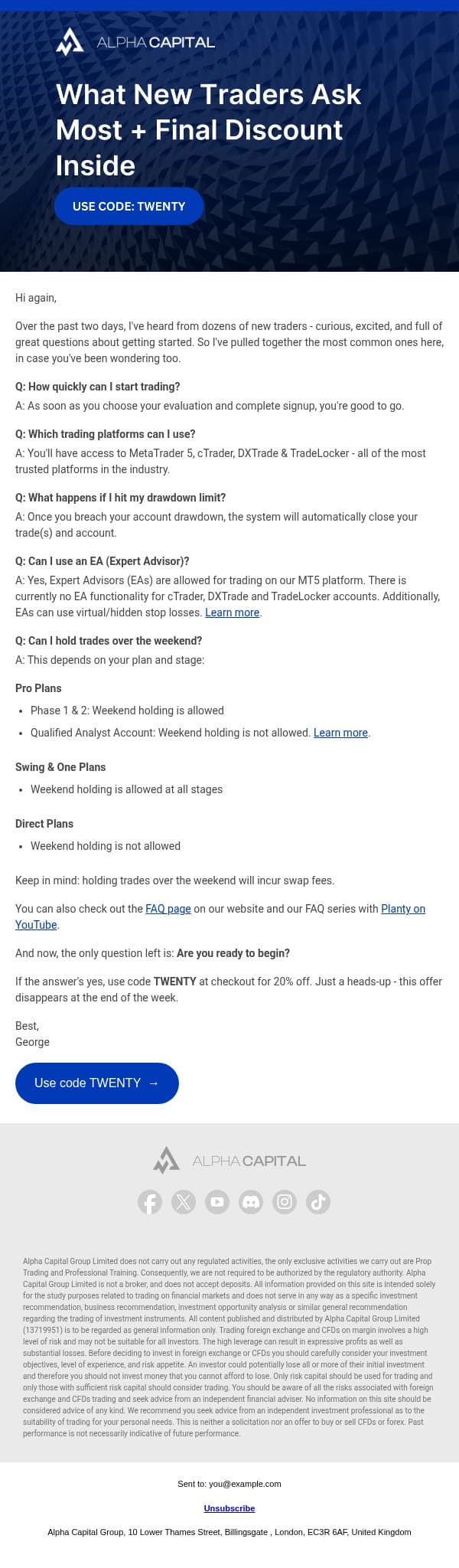 Your top trading questions - answered email from Alpha Capital Group screenshot