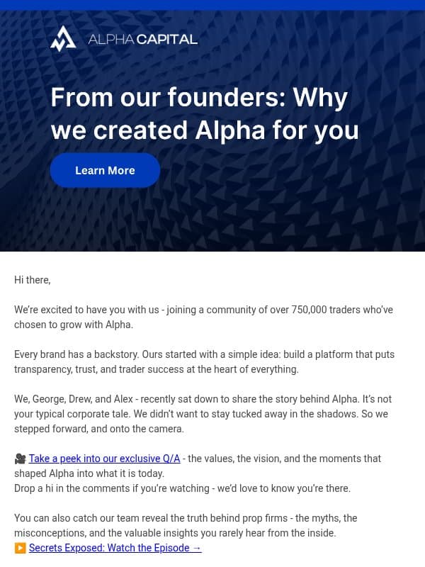 Meet the team behind your 750k+ trader community email from Alpha Capital Group