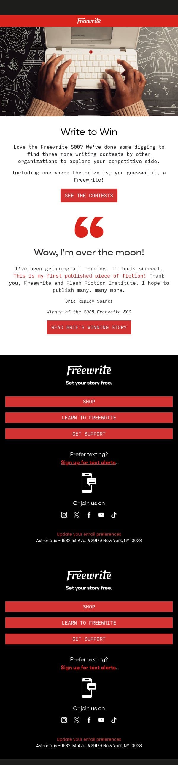 Enjoy the Freewrite 500? 🏅 email from AlphaSmart screenshot