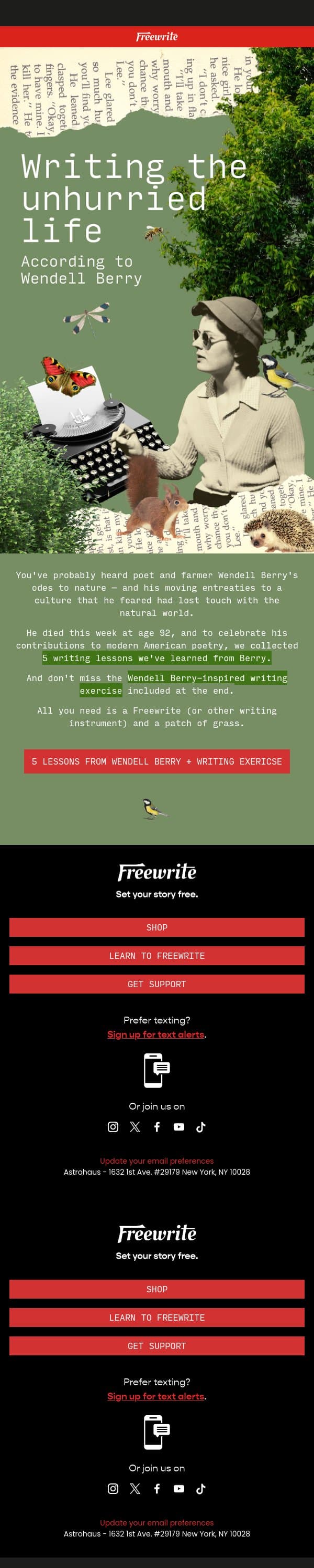 Get Inspired: Wendell Berry's Writing Tips 🌱 email from AlphaSmart screenshot