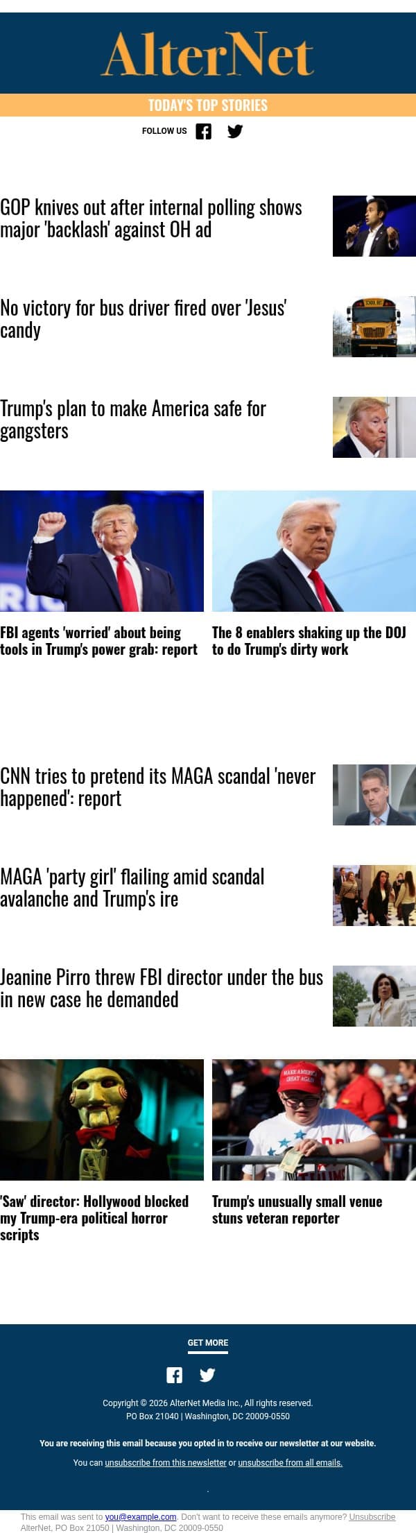 Trump's unusually small venue stuns veteran reporter email from AlterNet screenshot