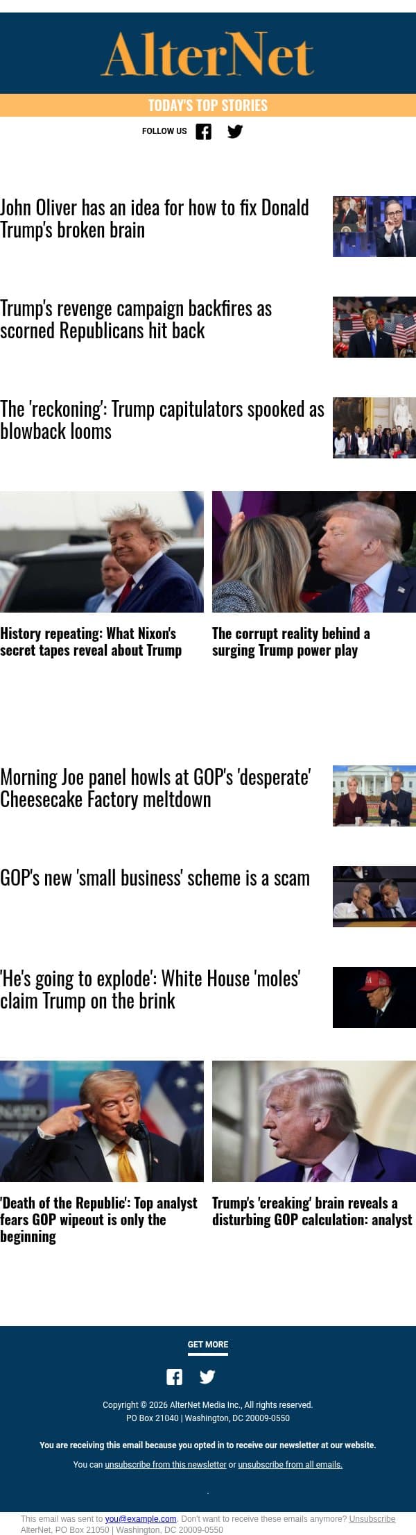 Trump's 'creaking' brain reveals a disturbing GOP calculation: analyst email from AlterNet screenshot