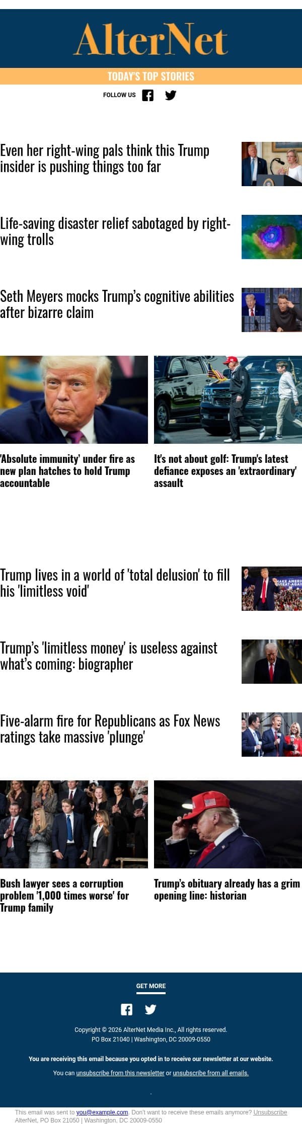 Trump’s obituary already has a grim opening line: historian email from AlterNet screenshot