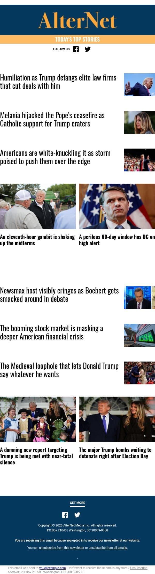 The major Trump bombs waiting to detonate email from AlterNet screenshot
