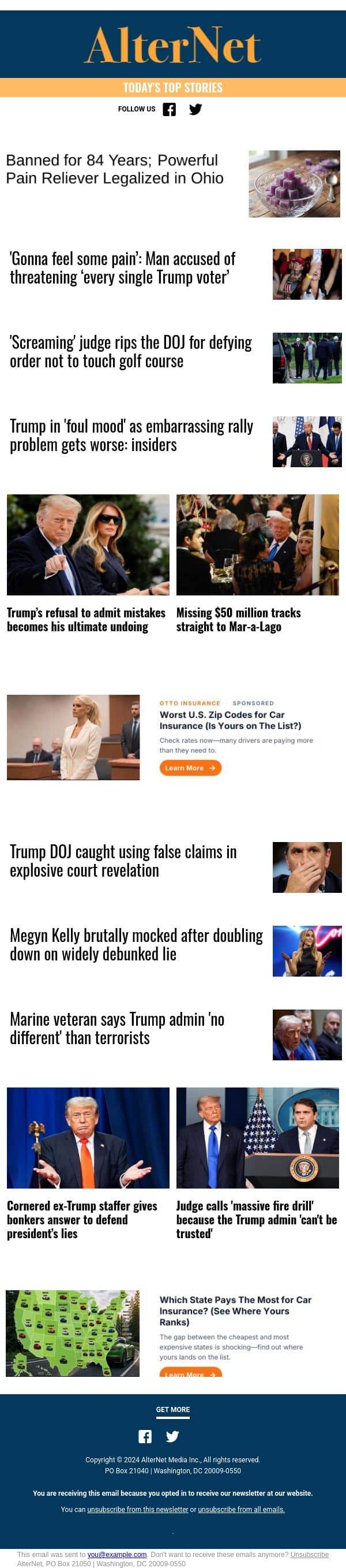 Judge calls 'massive fire drill' because the Trump admin 'can't be trusted' email from AlterNet screenshot