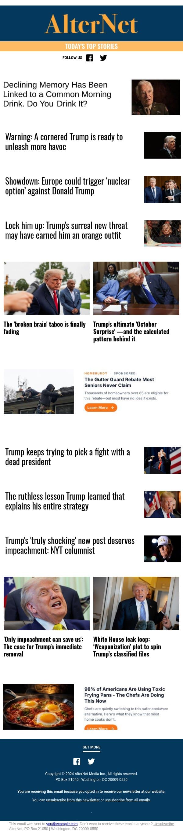 White House leak loop: ‘Weaponization’ plot to spin Trump’s classified files email from AlterNet screenshot