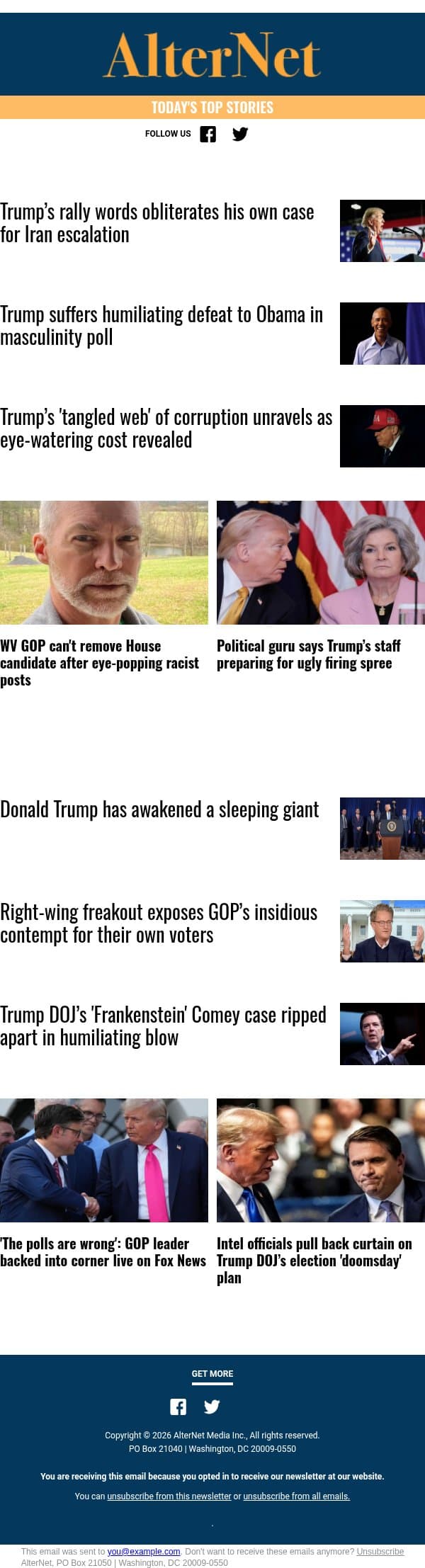 Intel officials pull back curtain on Trump DOJ’s election 'doomsday' plan email from AlterNet screenshot