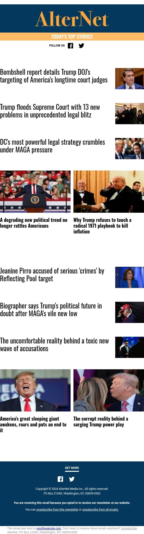 The corrupt reality behind a surging Trump power play email from AlterNet screenshot