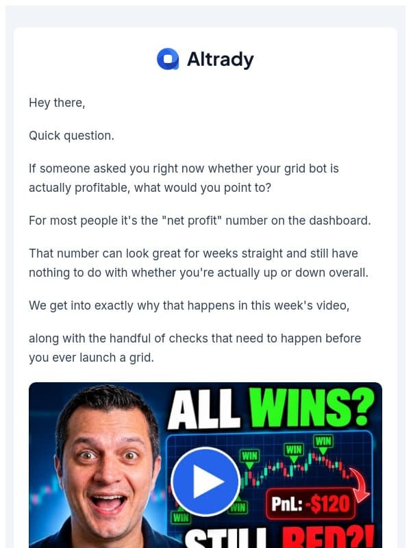 is your grid bot actually profitable? email from Altrady