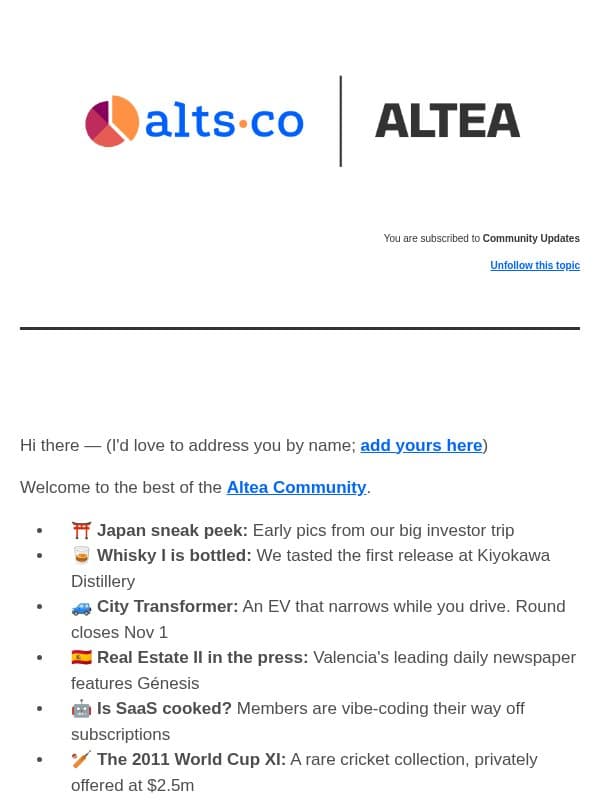 📆 Altea Weekly - Oct 26 email from Alts