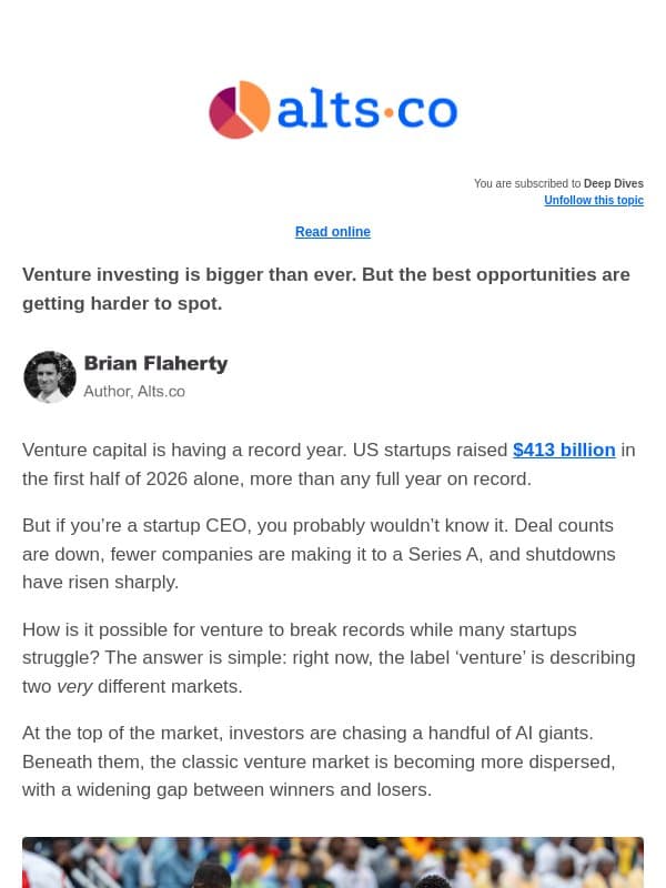 🔪 How venture investing split in half email from Alts