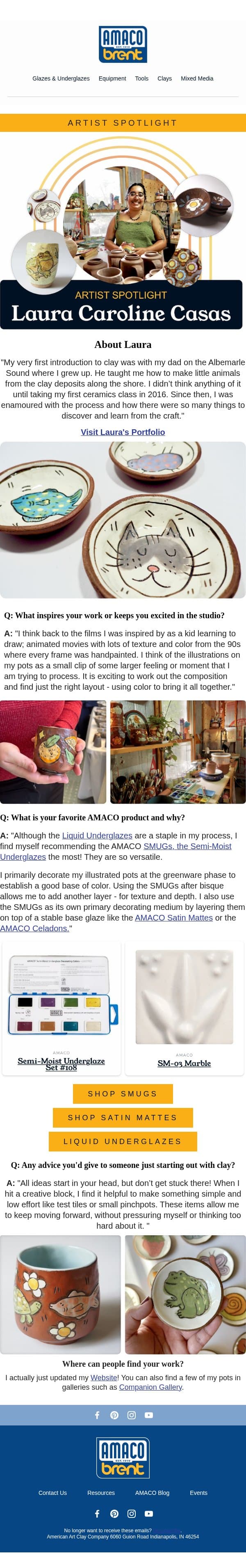 Artist Spotlight: Laura Caroline Casas email from AMACO screenshot