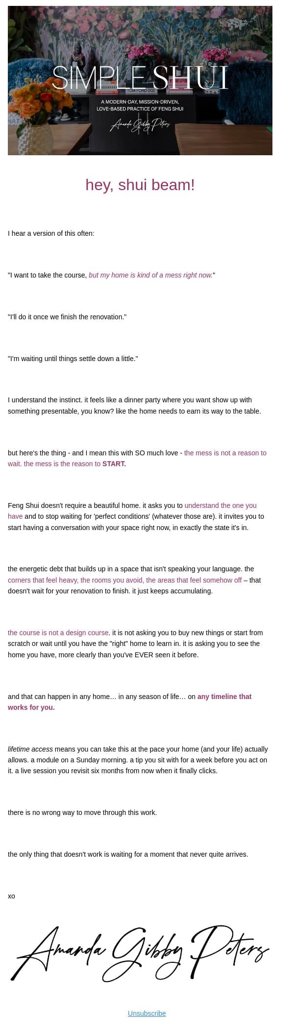 your home doesn't have to be ready for this email from Amanda Gibby Peters - Simple Shui screenshot
