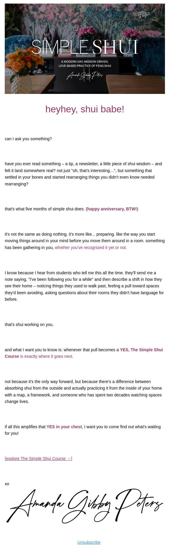 something's been gathering in you email from Amanda Gibby Peters - Simple Shui screenshot