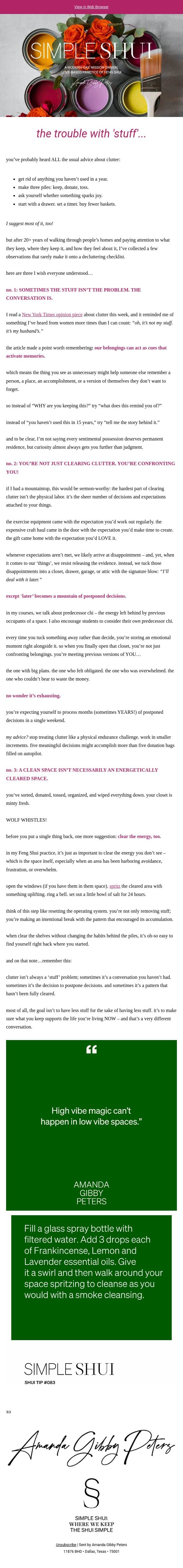 3 things about clutter you probably haven’t heard email from Amanda Gibby Peters - Simple Shui screenshot