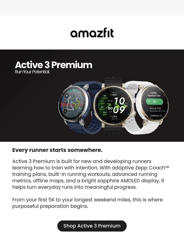 Meet Active 3 Premium email from Amazfit
