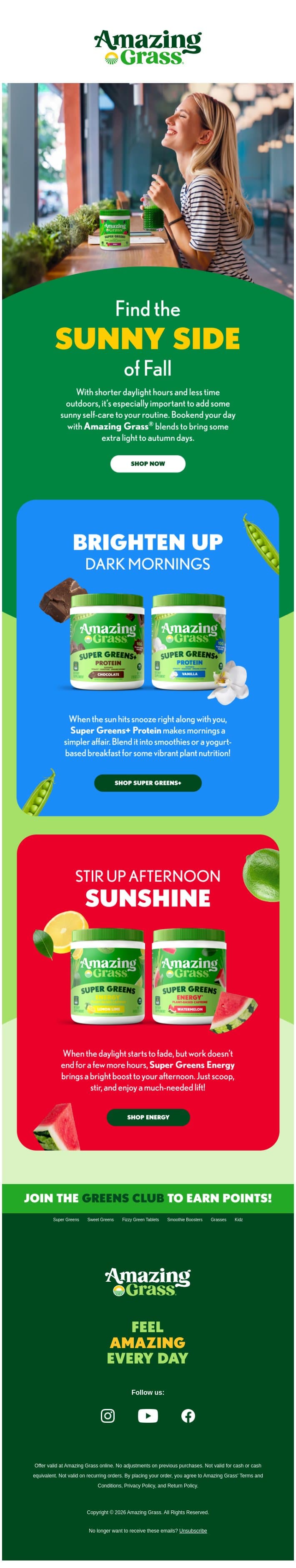 Find the Sunny Side of Fall โ๏ธ๐ email from Amazing Grass screenshot