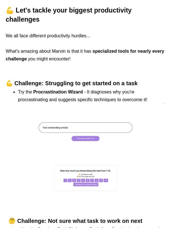 π¦ΈββοΈ Overcome your biggest productivity challenges with these features email from Amazing Marvin