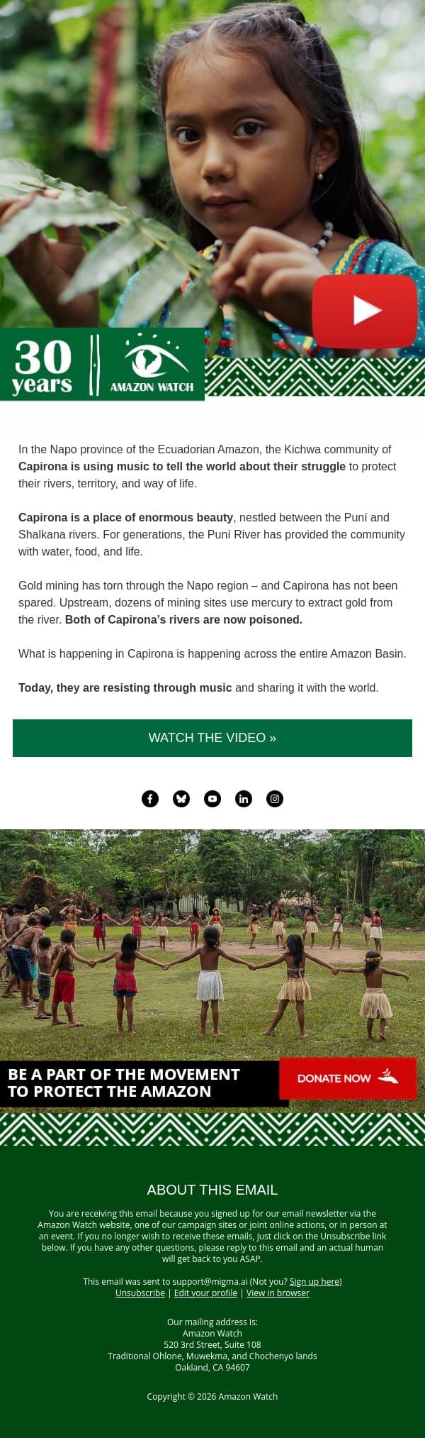 VIDEO 🙌 Capirona sings for its rivers email from Amazon Watch screenshot