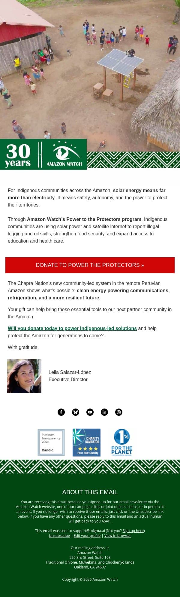 ✊🏽🌞 Power the people protecting the Amazon email from Amazon Watch screenshot