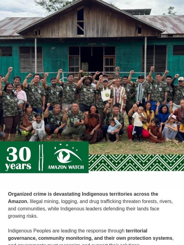 TAKE ACTION 🤝🏽 Support Indigenous solutions to Amazon crime email from Amazon Watch