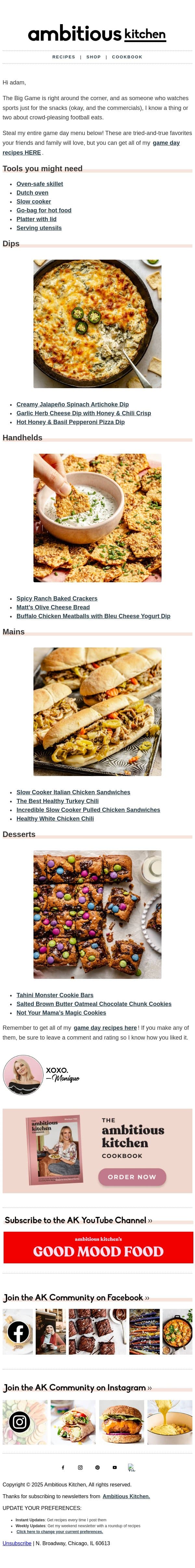 My entire game day menu π email from Ambitious Kitchen screenshot