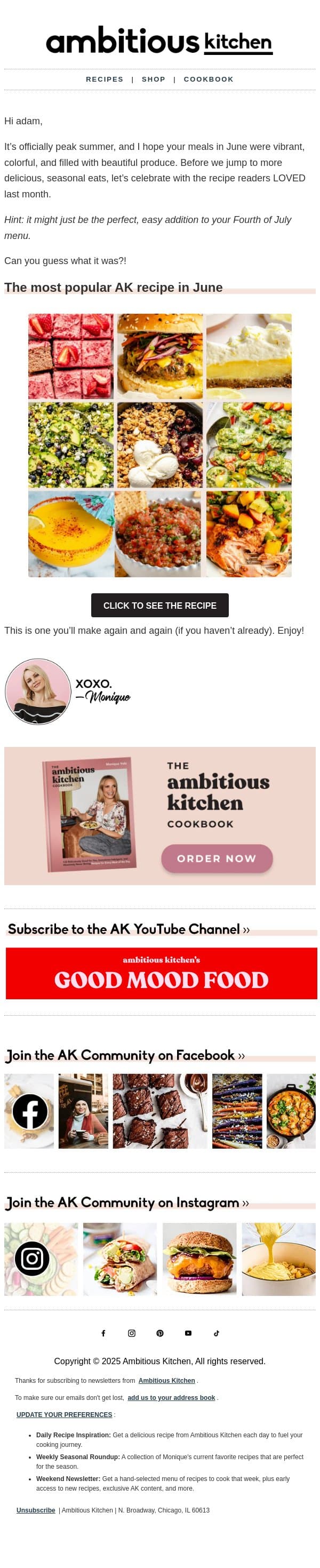 The most popular recipe in June was… email from Ambitious Kitchen screenshot
