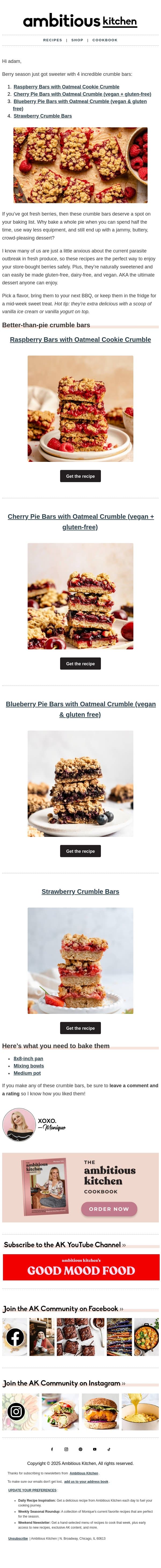 Beautiful crumble bars 4 different ways π« email from Ambitious Kitchen screenshot