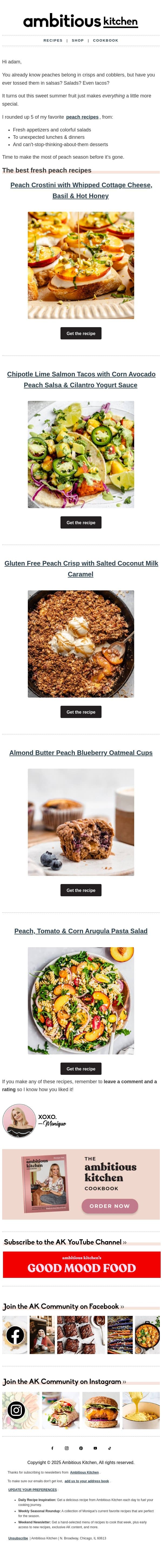 Unexpected ways to use summer peaches 🍑 email from Ambitious Kitchen screenshot
