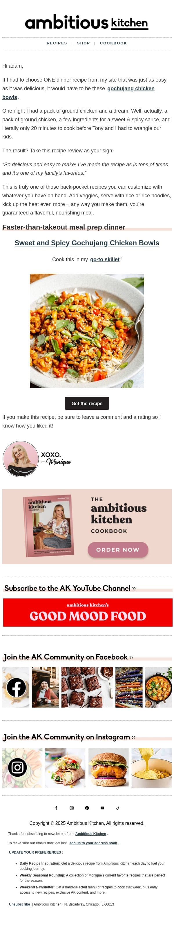 Dinner that cooks in just 15 mins ❤️ email from Ambitious Kitchen screenshot