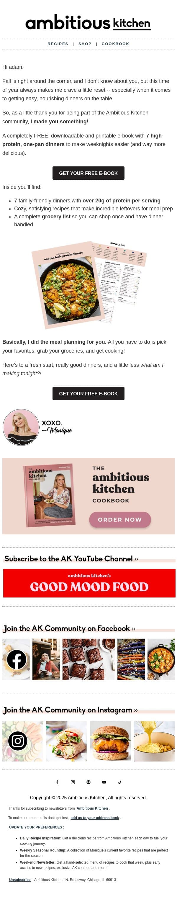 I made you something π email from Ambitious Kitchen screenshot